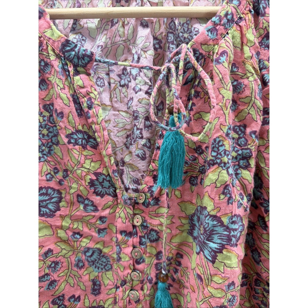 Natural Life Shirt Rowan Floral Tie Neck Blouse Women Size XL Boho Oversized - Picture 2 of 10